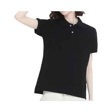 Imagem de Camisas Polo Femininas Básicas De Cor Sólida Com Mangas Curtas, Tops C
