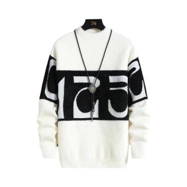 Imagem de Suéter Masculino De Cashmere Grosso E Quente Com Patchwork, Moda 2023,