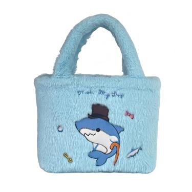 Imagem de Bolsa infantil de pelúcia – Bolsa de mão de animal oceânico para meninas, bolsa de ombro macia e peluda para escola, viagens e presentes, Broche