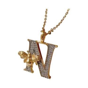 Imagem de Colar Feminino Banhado a Ouro 18k Com Pingente De Abelha E Letra Inici