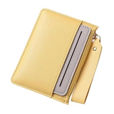 Imagem de Carteira feminina leve com zíper, bolso para cartão de poliuretano antidesmagnetização com bolso para moedas - 7 compartimentos para cartões e compartimento com zíper, carteira de viagem leve, Amarelo