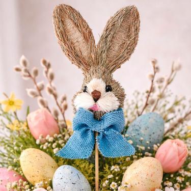 Imagem de Enfeite Palito Pick Cabeça Coelho Laço Decoração Páscoa 50cm Azul