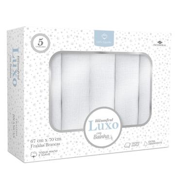 Imagem de Fralda Luxo Branca 5 Unidades 67 cm x 70 cm
