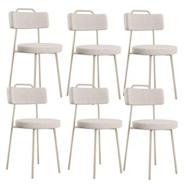 Imagem de Kit 06 Cadeiras Decorativas Estofada Sala Jantar Barcelona Arena L02 Linho Cru - Lyam