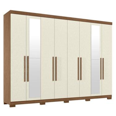 Imagem de Guarda Roupa Casal 8 Portas 4 Gavetas Master New Com Espelho E Pés Jatobá Areia Acetinado - Santos Andirá