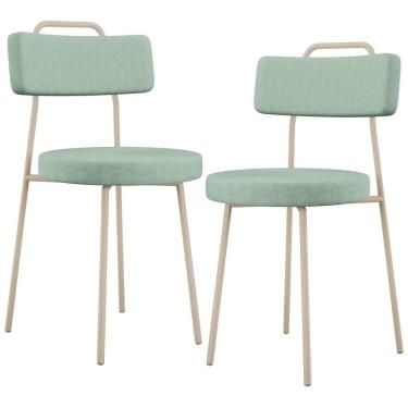 Imagem de Kit 02 Cadeiras Decorativa Estofada Para Sala De Jantar Barcelona Arena L02 Linho Verde Menta - Lyam Decor