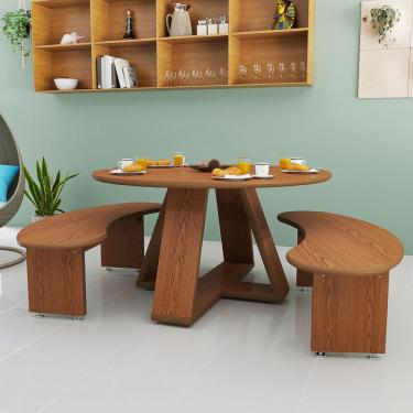 Imagem de Mesa De Jantar Redonda Com 2 Bancos Curvos Orgânico Em Mdf