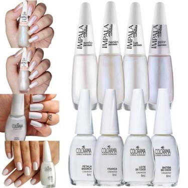 Imagem de Kit 8 Esmaltes Impala Colorama Tons Brancos Perolado Esmalte Atacado F