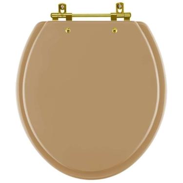 Imagem de Assento Sanitário Convencional Oval Bege Castor Para Vaso Deca Com Ferragem Dourada