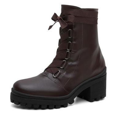 Imagem de Bota Feminina Cano Alto Tratorada Salto Bloco Dia a Dia