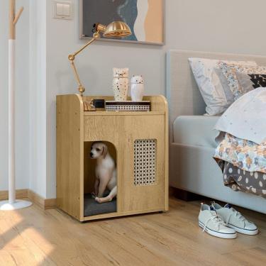 Imagem de Mesa de Cabeceira com Espaço Pet Multifuncional com Tomada e Tela Plástica para Quarto Malta Cinamomo