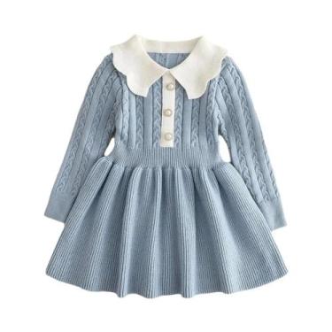 Imagem de Vestido De Suéter Tricotado Com Poás Para Meninas Bear Leader Vestido 