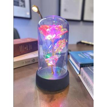 Imagem de Rosa Metalizada Na Cúpula Led Luminária Redoma Encantada - Art House