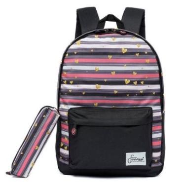 Imagem de Kit Mochila Estojo Feminina Casual Bolsa Moderna Escolar-Feminino