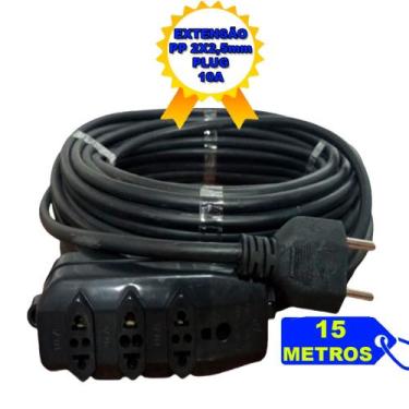 Imagem de Extensão Elétrica 15 Metros Cabo PP 2x2,5mm Padrão Novo / Antigo Tomad