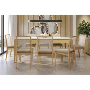 Imagem de Sala Jantar Mesa Mira Premium Madeira Maciça c/ Tampo Madeirado c/ Vid