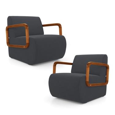 Imagem de Kit 02 Poltronas Decorativas Orgânica Living Kavya Veludo Cinza - Abmaza