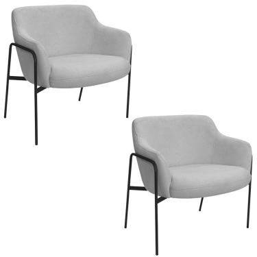 Imagem de Kit 02 Poltronas Decorativas Jade Base Aço Preto Bouclé Cinza Claro - Nexta Casa