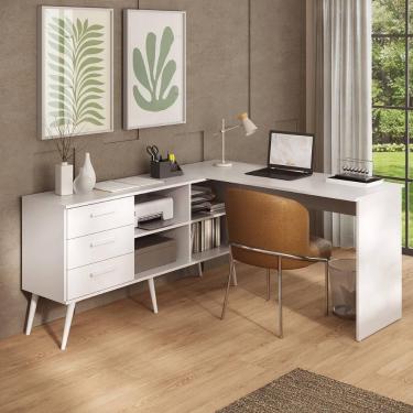 Imagem de Escrivaninha De Canto Em L Com 3 Gavetas Porto Multimóveis Mp6036 Branco