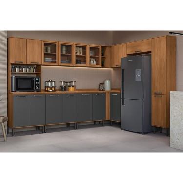 Imagem de Kit Cozinhas Completas Linna C12P06 Madeira Canela Grafite Modulada 12 Peças