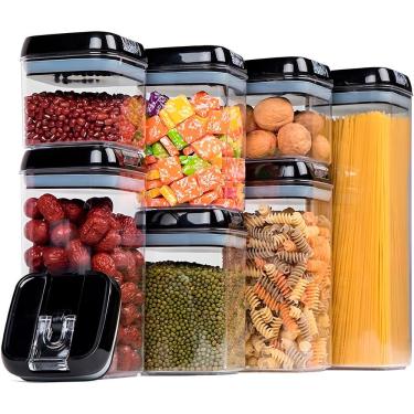 Imagem de Conjunto 7 Potes Herméticos Acrílico Mantimentos Transparente - Potes Transparentes Com Vedação Perfeita