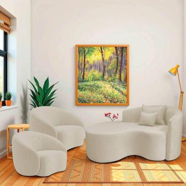 Imagem de Kit Recamier Curvo Sala De Estar 150cm Lado Esquerdo E 2 Poltronas Orgânica Luxo Amore Bouclé Bege