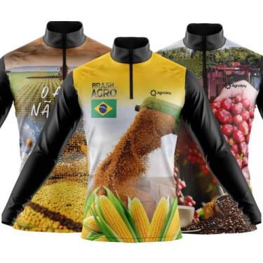 Imagem de Combo Kit 3 Camisas Masculinas Agro Manga Longa Zíper Proteção Uv Slim