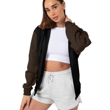 Imagem de Jaqueta Feminina de Moletom com Zíper Frontal Capuz e Forração Flanelada-Feminino