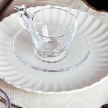 Imagem de Conjunto de Xícaras de Chá com Pires Bird 180ML em Cristal Ecológico com Alto-Relevo para Servir Transparente Wolff