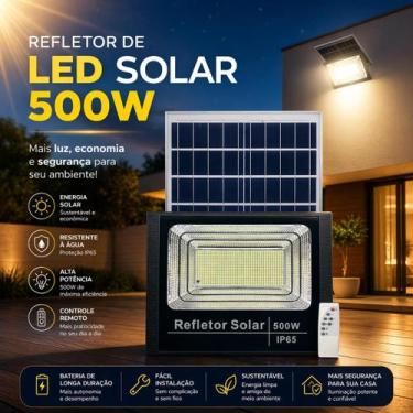 Imagem de Refletor Solar Led Holofote 500w + Placa Solar + Controle - NJ Ilumina