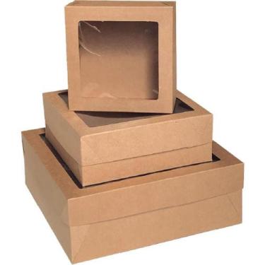 Imagem de Caixa para Presente com Tampa GD 28X28X10 KRAFT QUAD.C/VISOR PCT.C/10 