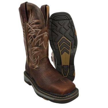 Imagem de Bota Texana Masculina Goyazes Bico Quadrado Work Couro Cabeça De Boi T