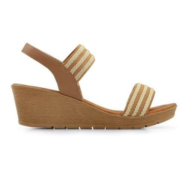 Imagem de Sandália Feminina Usaflex Couro Plataforma Anabela Confortável, Camel,