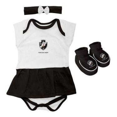 Imagem de Body Vasco Da Gama Bebe + Pantufa + Lacinho Menina Oficial - Branco-Pr