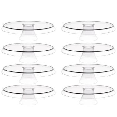 Imagem de Kit 8 Bases Porta Bolos Tortas Doces 30cm com Pé Transparente Glassy C