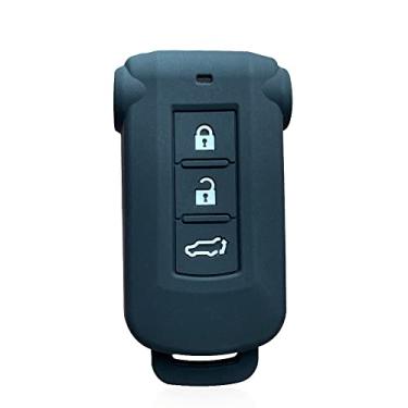 Imagem de WSWJDW Porta-chaves de sílica para controle remoto Capa para chaves do carro Capa do chaveiro Bolsa para chaves, adequado para Mitsubishi Outlander 2014 Pajero Delica, preto (botão branco)