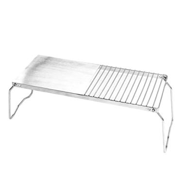 Imagem de Suporte para fogão dobrável ao ar livre 2 em 1 e churrasqueira para camping Suporte para panelas para churrasco Rede de aço inoxidável Suporte para lenha Ferramenta para piquenique para cami
