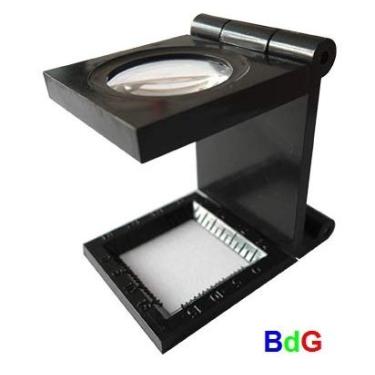 Imagem de Lupa Conta Fios dobrável 8x em plástico com escala em milímetro (resolução 1mm) e polegada