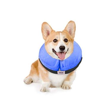 Imagem de MCHY Cone inflável para cães, coleira de recuperação ajustável para cães após a cirurgia, evita mordidas e arranhões, não bloqueia a visão (azul, pescoço M 25,4 cm - 35,5 cm)