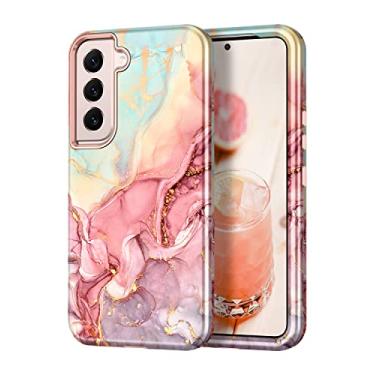 Imagem de Btscase Capa para Samsung Galaxy S22+/S22 Plus 5G, estampa de mármore 3 em 1 resistente à prova de choque PC rígido resistente e resistente + silicone macio para proteção contra quedas capas femininas para S22+/S22 Plus, ouro rosa
