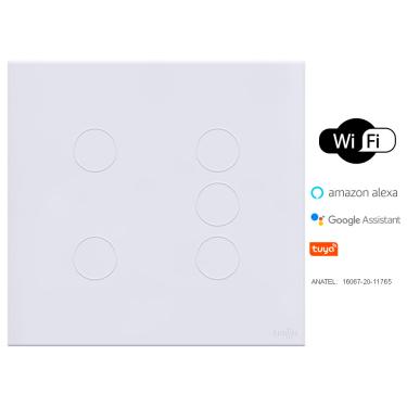 Imagem de Interruptor Touch Wi-Fi Tok Glass 5 Botões Branco 4X4 Lumenx