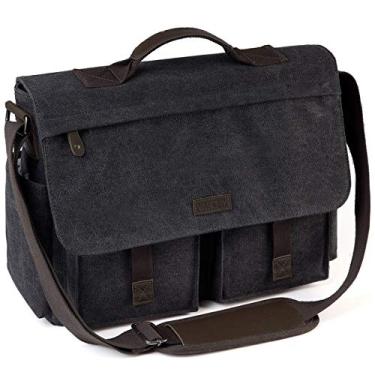 Imagem de Bolsa carteiro masculina VASCHY Vintage de lona resistente à água 14 15,6 15,6 17 polegadas pasta para laptop, 43,16 cm (17") -, 17 inch, Clássico