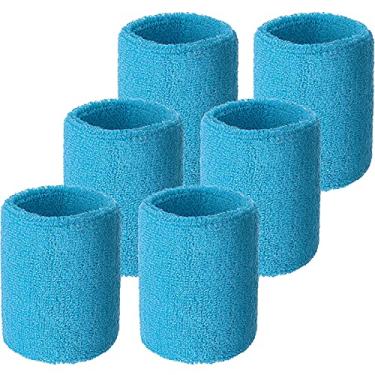 Imagem de Pacote com 6 faixas de pulso absorventes para futebol, basquete, corrida, esportes e exercícios (azul celeste)