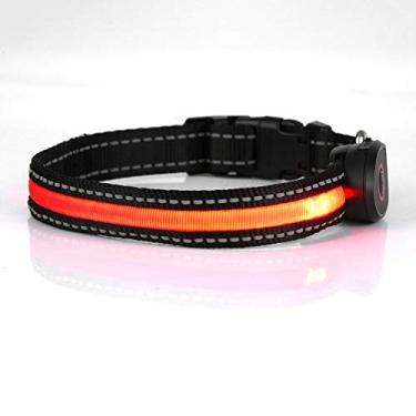 Imagem de Coleira de cachorro LED recarregável por USB, coleira de segurança brilhante, coleira de cachorro moderna, coleira de nylon ajustável para segurança noturna (C vermelho)