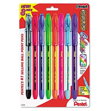 Imagem de Caneta esferográfica Pentel BK91CRBP8M R.S.V.P. Stick, 1 mm, Barril Sortido, Tinta Sortida, Conjunto com 8