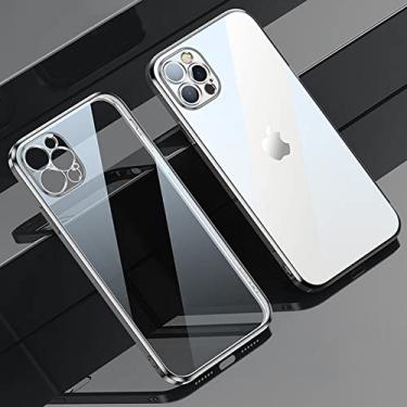 Imagem de Capa de telefone TPU transparente com placa eletrostática quadrada para iPhone 13 12 11 Pro Max Mini XS XR X 8 7 Plus SE 2020 Capa macia e fina, Prata, para iPhone 12 Mini