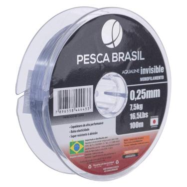 Imagem de Pesca Brasil, Linha de Pesca Monofilamento Aqualine Invisible, com 0,25mm e Resistência de 16lb, Caixa com 10 Carreteis de 100mts, Platinum
