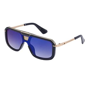 Imagem de Óculos de sol superdimensionados vintage masculinos de luxo armação grande clássico quadrado óculos de sol feminino gradiente de metal tons femininos uv, azul dourado, tamanho único