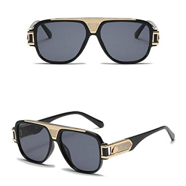 Imagem de Óculos de sol quadrado steampunk masculino de luxo designer de armação grande óculos de sol feminino masculino vintage óculos pretos uv400, cinza ouro preto, tamanho único