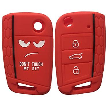 Imagem de YJADHU Capa para chave de controle remoto de carro, apto para assento Ibiza Leon 5f Ateca FR Skoda Octavia A7 Fabia para Vw T-Roc 2020 Golf 7, vermelho